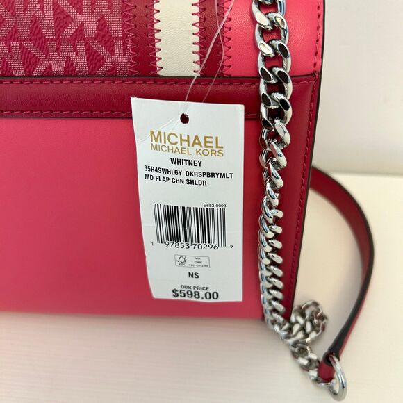 Michael Kors Whitney Medium Flap Chain Crossbody Shoulder Bag Dark Raspberry - Picture 6 of 11